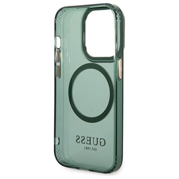 Guess case for iPhone 14 Pro Max 6,7&quot; GUHMP14XHTCMA khaki hard case Gold Outline Translucent MagSafe 3666339069650