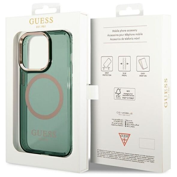 Guess case for iPhone 14 Pro Max 6,7&quot; GUHMP14XHTCMA khaki hard case Gold Outline Translucent MagSafe 3666339069650