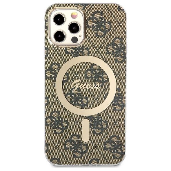 Guess set case + charger for iPhone 12 / 12 Pro 6,1&quot; GUBPP12MH4EACSW brown hard case 4G Print MagSafe 3666339102852