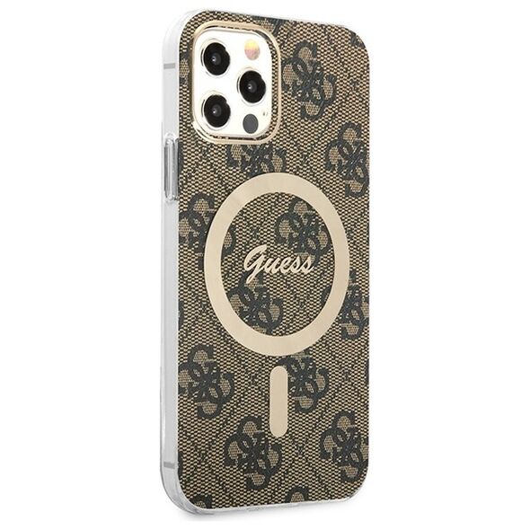 Guess set case + charger for iPhone 12 / 12 Pro 6,1&quot; GUBPP12MH4EACSW brown hard case 4G Print MagSafe 3666339102852
