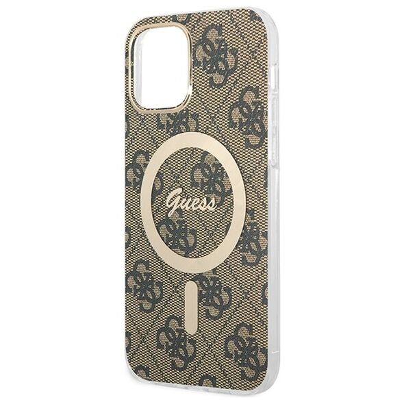 Guess set case + charger for iPhone 12 / 12 Pro 6,1&quot; GUBPP12MH4EACSW brown hard case 4G Print MagSafe 3666339102852