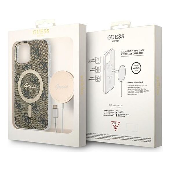 Guess set case + charger for iPhone 12 / 12 Pro 6,1&quot; GUBPP12MH4EACSW brown hard case 4G Print MagSafe 3666339102852