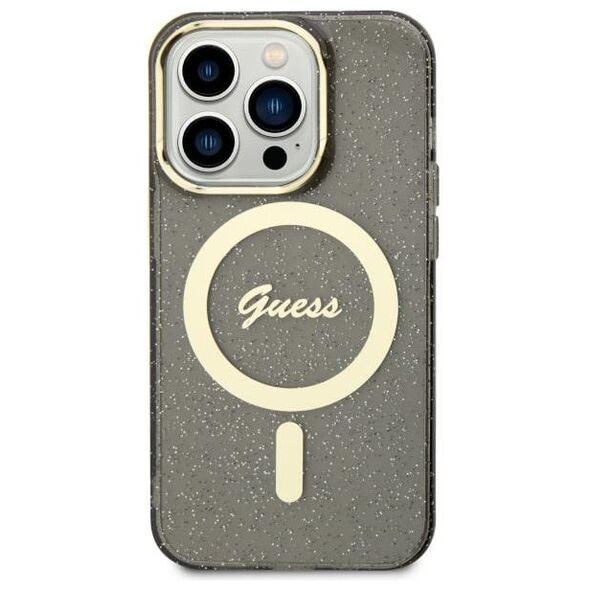 Guess case for iPhone 11 GUHMN61HCMCGK black hardcase Glitter Gold MagSafe 3666339125509