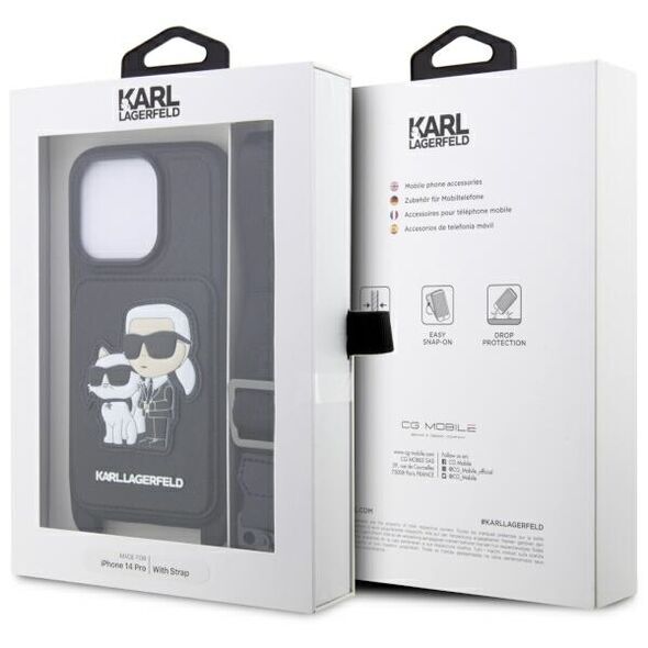 Karl Lagerfeld case for iPhone 14 Pro 6,1&quot; KLHCP14LCSAKCPMK black hardcase Crossbody Saffiano Karl & Choupette 3666339123284
