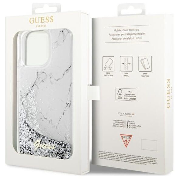 Guess case for iPhone 14 Pro Max 6,7&quot; GUHCP14XLCSGSGH white hard case Liquid Glitter Marble 3666339127336
