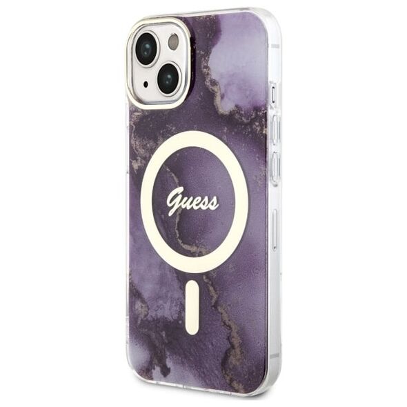 Guess case for iPhone 14 6,1&quot; GUHMP14SHTMRSU purple hard case Golden Marble MagSafe 3666339115838