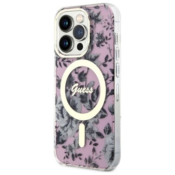 Guess case for iPhone 14 Pro 6,1&quot; GUHMP14LHCFWSP pink hardcase Magsafe IML Flower 3666339115579
