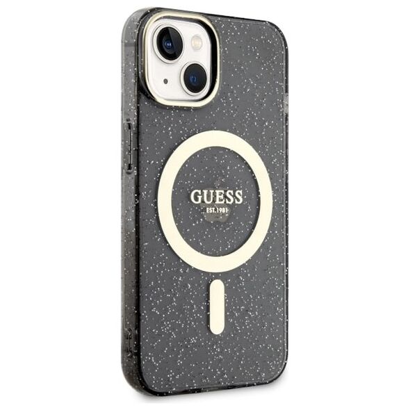 Guess case for iPhone 14 Plus 6,7&quot; GUHMP14MHCMCGK black hardcase Magsafe IML Glitter Gold 3666339125578