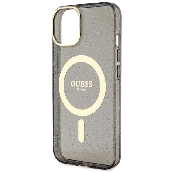 Guess case for iPhone 14 Plus 6,7&quot; GUHMP14MHCMCGK black hardcase Magsafe IML Glitter Gold 3666339125578