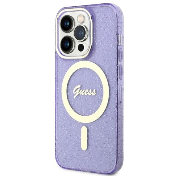 Guess case for iPhone 14 Pro Max 6,7&quot; GUHMP14XHCMCGU purple hardcase Magsafe IML Glitter Gold 3666339125691