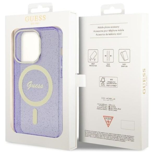 Guess case for iPhone 14 Pro Max 6,7&quot; GUHMP14XHCMCGU purple hardcase Magsafe IML Glitter Gold 3666339125691