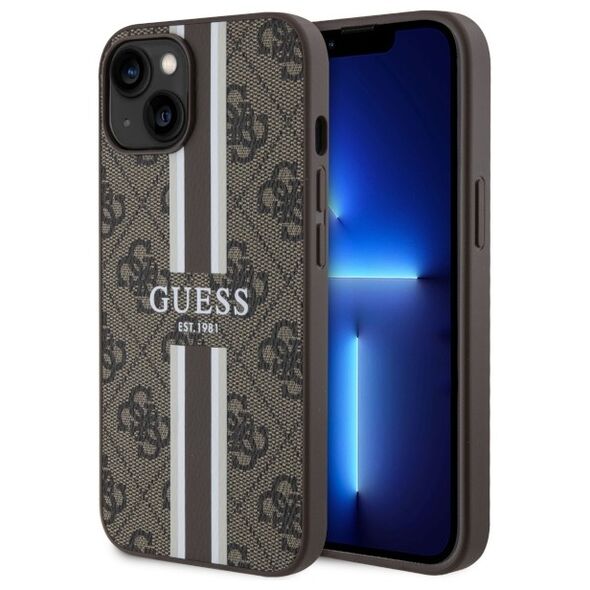 Guess case for iPhone 14 Plus 6,7&quot; GUHMP14MP4RPSW brown harcase Magsafe 4G Printed Stripes 3666339119782