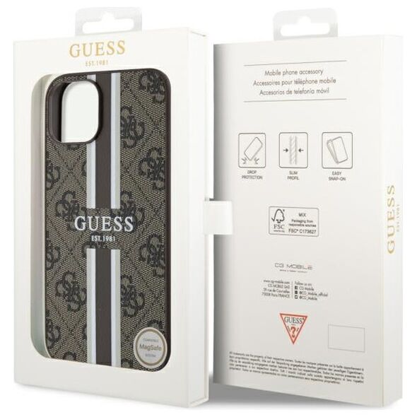 Guess case for iPhone 14 Plus 6,7&quot; GUHMP14MP4RPSW brown harcase Magsafe 4G Printed Stripes 3666339119782