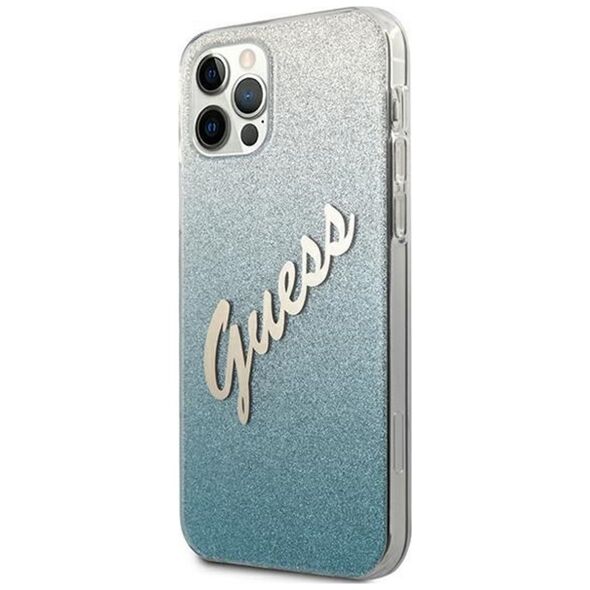 Guess case for iPhone 12 / 12 Pro 6,1&quot; GUHCP12MPCUGLSBL blue hard case Glitter Gradient Script 3700740494806