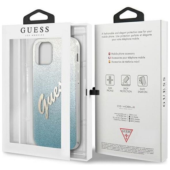 Guess case for iPhone 12 / 12 Pro 6,1&quot; GUHCP12MPCUGLSBL blue hard case Glitter Gradient Script 3700740494806