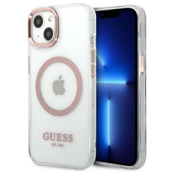 Guess case for iPhone 13 Pro / 13 6,1&quot; GUHMP13LHTRMP pink hard case Metal Outline Magsafe 3666339057190