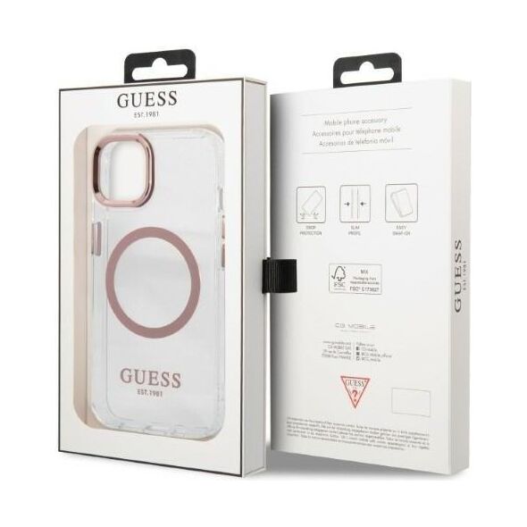 Guess case for iPhone 13 Pro / 13 6,1&quot; GUHMP13LHTRMP pink hard case Metal Outline Magsafe 3666339057190