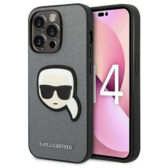 Karl Lagerfeld case for iPhone 14 Pro 6,1&quot; KLHCP14LSAPKHG silver PU Saffiano case with Karl Head Patch 3666339077099