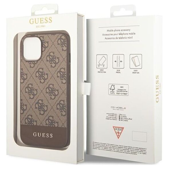 Guess case for iPhone 14 Pro Max 6,7&quot; GUHCP14XG4GLBR brown PC/TPU 4G PU case with Bottom Stripe Metal Logo 3666339088538