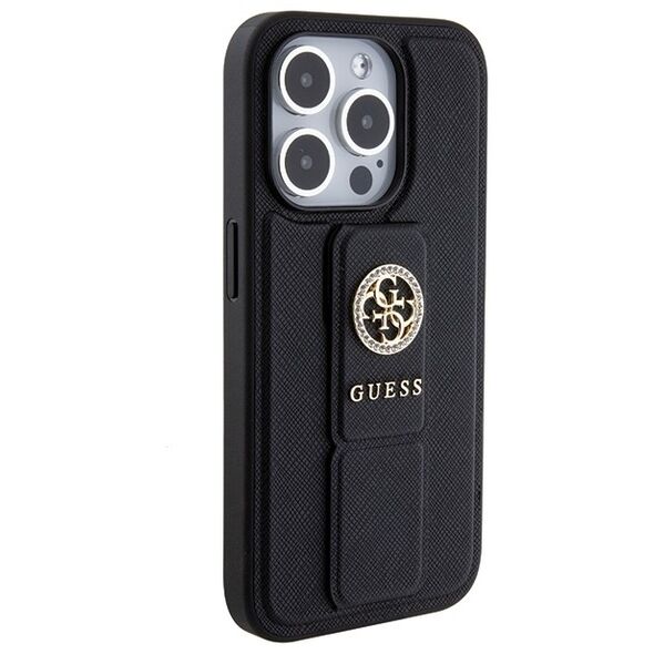 Guess case for iPhone 15 Pro Max 6,7&quot; GUHCP15XPGSSADK black HC GRIPSTAND SAFFIANO 4G STRASS 3666339198442