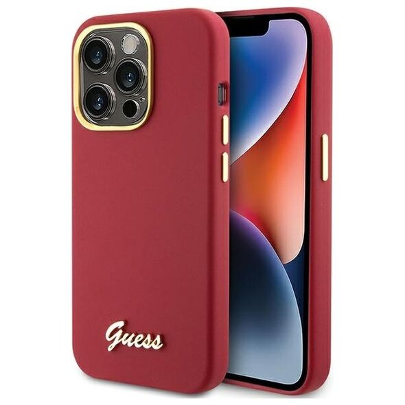 Guess case for iPhone 15 Pro 6,1&quot; GUHCP15LSMBSLM magenta HC SILICONE SCRIPT METAL LOGO & FRAME 3666339149062