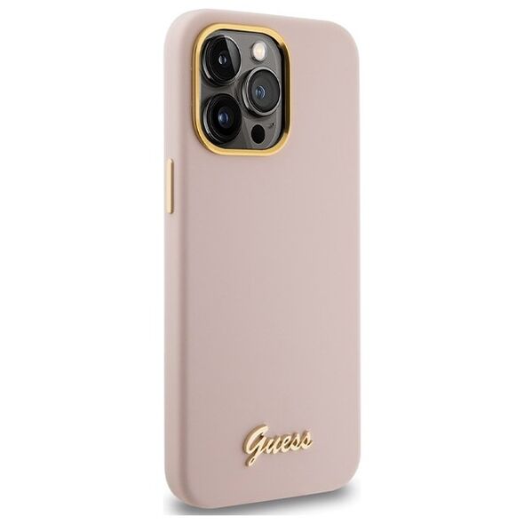 Guess case for iPhone 15 Pro Max 6,7&quot; GUHCP15XSMBSLP pink HC SILICONE SCRIPT METAL LOGO & FRAME 3666339149215