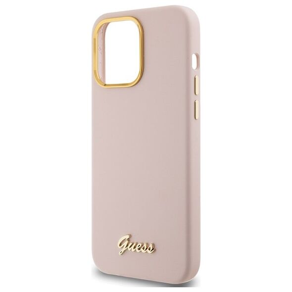 Guess case for iPhone 15 Pro Max 6,7&quot; GUHCP15XSMBSLP pink HC SILICONE SCRIPT METAL LOGO & FRAME 3666339149215