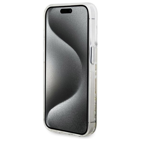 Guess case for iPhone 15 Pro 6,1&quot; GUHCP15LLFCSEGT transparent HC LIQ. GLITTER GOLD STRIPES 3666339223960