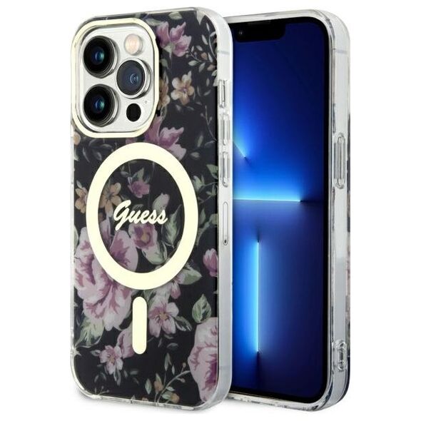 Guess case for iPhone 14 Pro 6,1&quot; GUHMP14LHCFWSK black hardcase Magsafe IML Flower 3666339115531