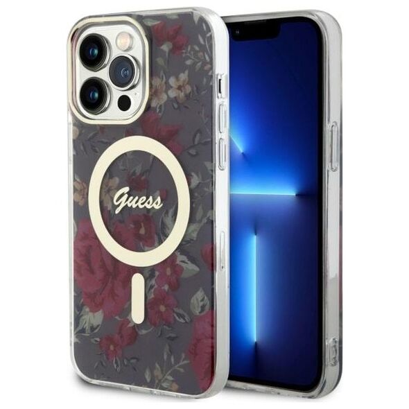 Guess case for iPhone 14 Pro Max 6,7&quot; GUHMP14XHCFWSA khaki hardcase Magsafe IML Flower 3666339115623