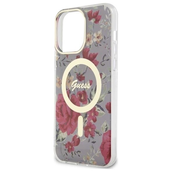 Guess case for iPhone 14 Pro Max 6,7&quot; GUHMP14XHCFWSA khaki hardcase Magsafe IML Flower 3666339115623