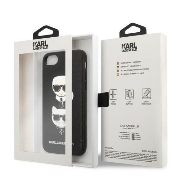 Karl Lagerfeld case for iPhone 7 / 8 / SE 2020 / SE 2022 KLHCI8SAKICKCBK black hardcase PU Saffiano K&C Heads 3666339054984