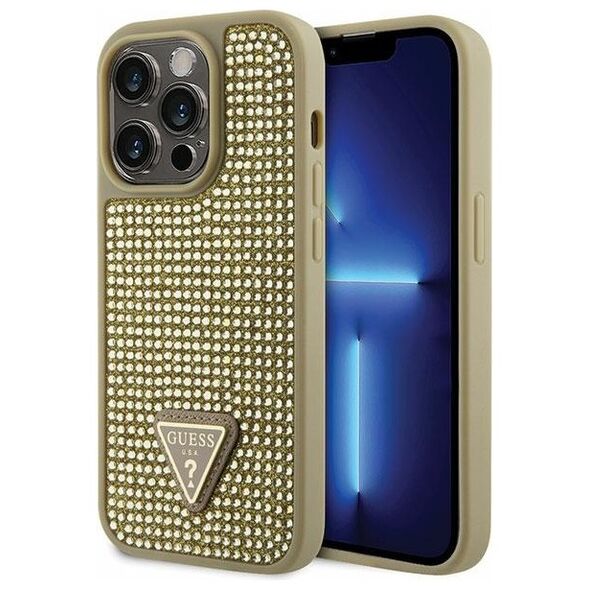 Guess case for iPhone 14 Pro 6,1&quot; GUHCP14LHDGTPD gold hardcase Rhinestone Triangle 3666339120078