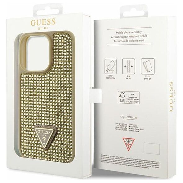 Guess case for iPhone 14 Pro 6,1&quot; GUHCP14LHDGTPD gold hardcase Rhinestone Triangle 3666339120078
