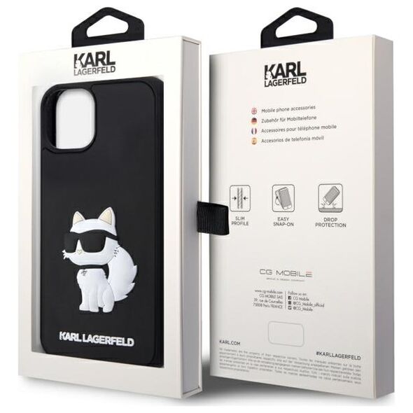 Karl Lagerfeld case for iPhone 14 Plus 6,7&quot; KLHCP14M3DRKHNK black hardcase 3D Rubber Choupette NFT 3666339122676
