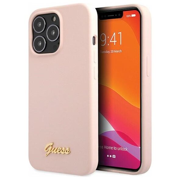 Guess case for iPhone 13 Pro Max 6,7&quot; GUHCP13XLSLMGLP pink hard case Liquid Silicone Script Gold Metal Logo 3666339033385