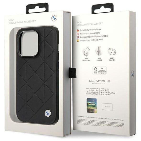 BMW case for iPhone 14 Pro 6,1&quot; BMHCP14L22RBDK black Sign HC Leather Quilted 3666339066468