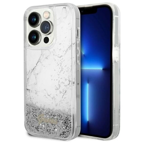 Guess case for iPhone 14 Pro 6,1&quot; GUHCP14LLCSGSGH white hard case Liquid Glitter Marble 3666339127329