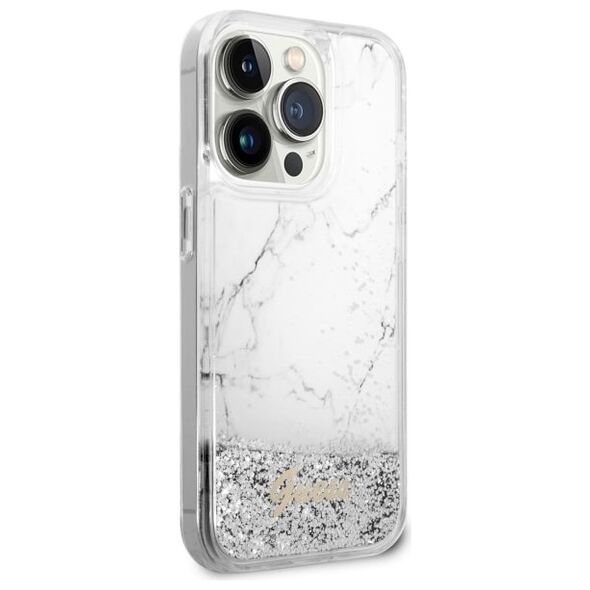 Guess case for iPhone 14 Pro 6,1&quot; GUHCP14LLCSGSGH white hard case Liquid Glitter Marble 3666339127329