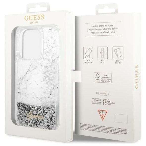 Guess case for iPhone 14 Pro 6,1&quot; GUHCP14LLCSGSGH white hard case Liquid Glitter Marble 3666339127329