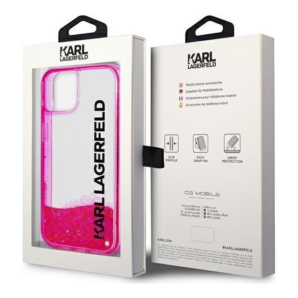 Karl Lagerfeld case for iPhone 14 Pro 6,1&quot; KLHCP14LLCKVF pink Liquid Glitter Translucent case Elongated Logo 3666339091606