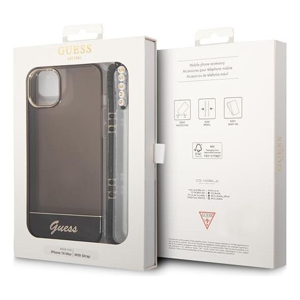 Guess case for iPhone 14 Pro Max 6,7&quot; GUHCP14XHGCOHK black hardcase Translucent Pearl Strap 3666339064198