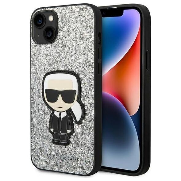 Karl Lagerfeld case for iPhone 14 Plus 6,7&quot; KLHCP14MGFKPG silver HC Glitter Flakes Ikonik 3666339077402