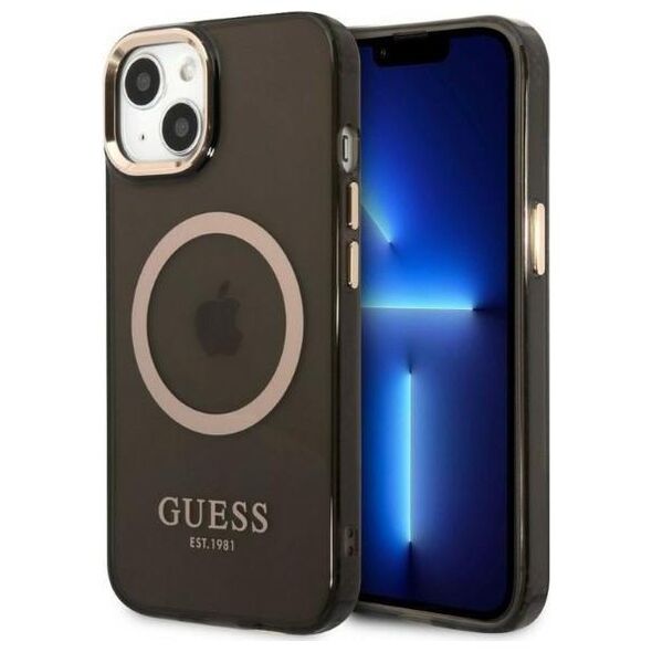 Guess case for iPhone 13 Pro / 13 6,1&quot; GUHMP13LHTCMK black hard case Gold Outline Translucent MagSafe 3666339057039