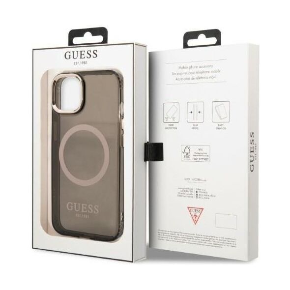 Guess case for iPhone 13 Pro / 13 6,1&quot; GUHMP13LHTCMK black hard case Gold Outline Translucent MagSafe 3666339057039