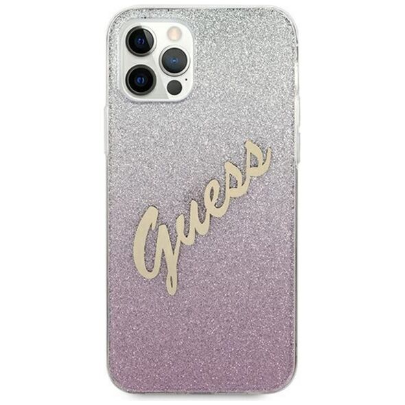 Guess case for iPhone 12 / 12 Pro 6,1&quot; GUHCP12MPCUGLSPI pink hard case Glitter Gradient Script 3700740494776