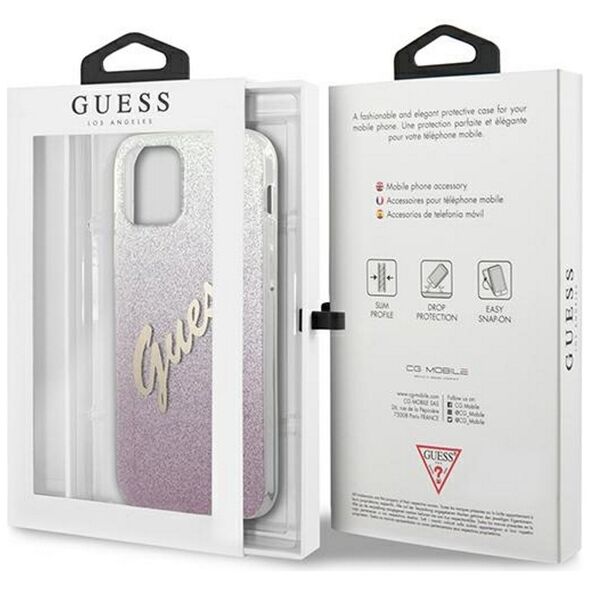 Guess case for iPhone 12 / 12 Pro 6,1&quot; GUHCP12MPCUGLSPI pink hard case Glitter Gradient Script 3700740494776