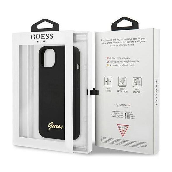 Guess case for iPhone 13 Pro Max 6,7&quot; GUHMP13XLSLMGBK black hardcase Silicone Script Gold Logo 3666339037116