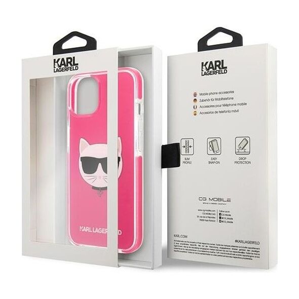Karl Lagerfeld case for iPhone 13 Pro Max KLHCP13XTPECPI fuchsia hard case Iconic Choupette Head 3666339048556