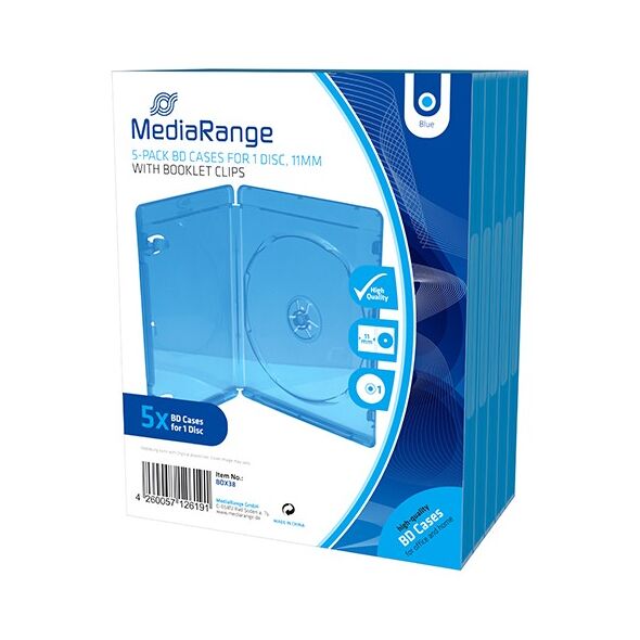 MediaRange BD Case  for 1 Disc 11mm Blue  (5 Pack) (MRBOX38) έως 12 άτοκες Δόσεις